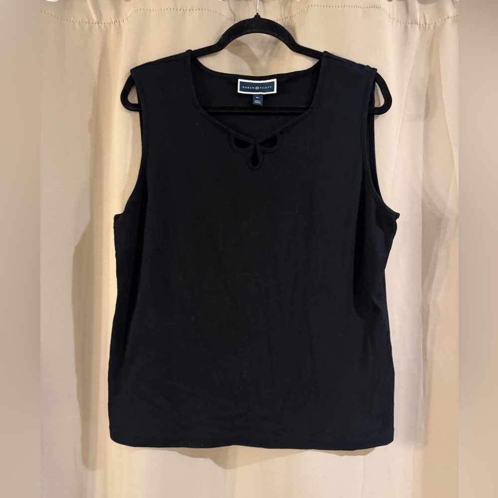 Karen Scott Women's Black Tank Top with Bow Detail